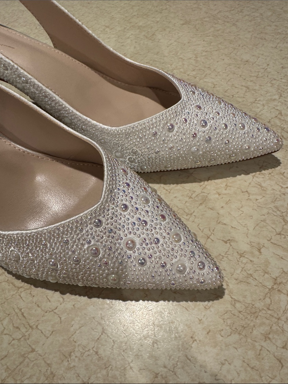 Nicole Miller Embellished Ivory Slingback Pointed-Toe Heels - Picture 6 of 10